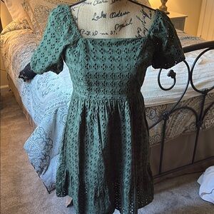 La Blanca Forest Green Eyelet Midi Dress
